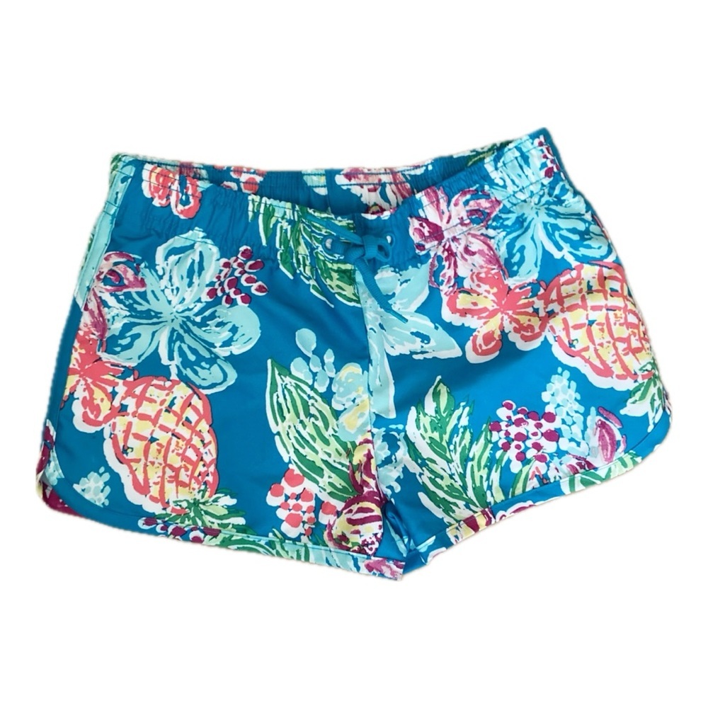 NWT Gymboree Girls’ Swim Shorts Size M (7-8) Blue Tropical Print board UPF 50